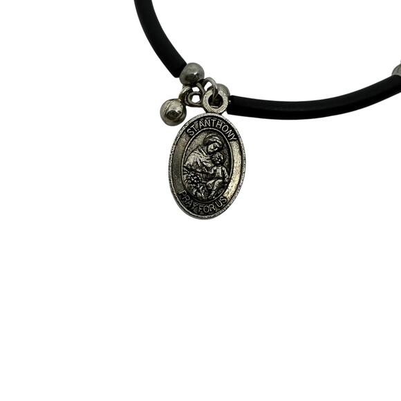 Catholic St. Anthony Medal Stretch Bracelet with Turquoise Beads Cross Charm - Picture 5 of 6